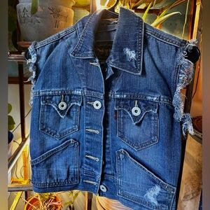 Levi's Blue Denim Vest with Distressed Details